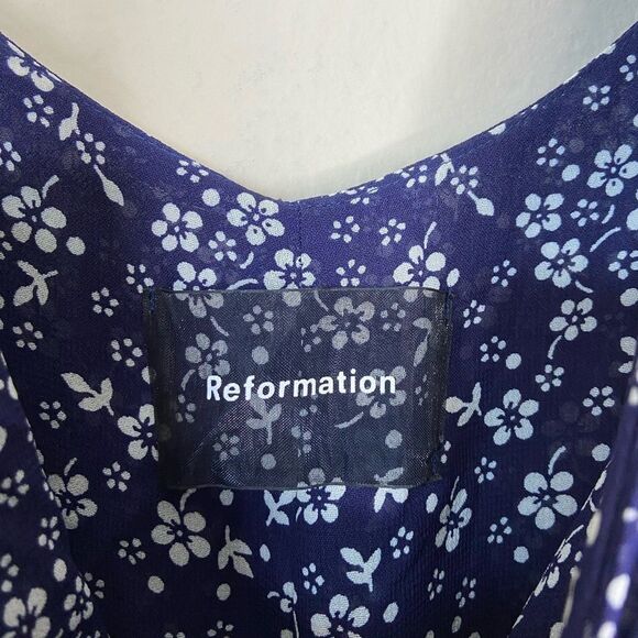 Reformation Trista Maxi Blue White Dress Open Back Floral Size XL - Picture 8 of 8